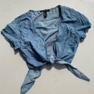 Forever 21 Light Blue Tie-Front Blouse